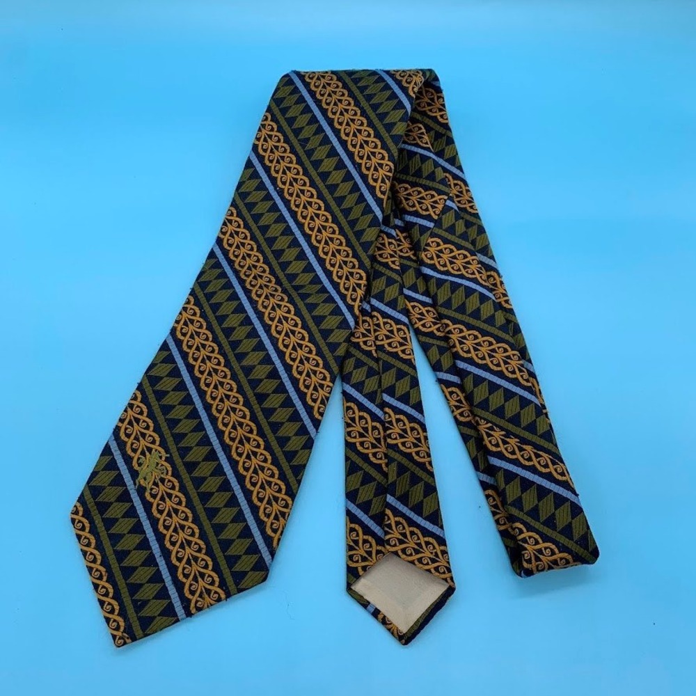 Vintage Bronzini Geometric Print Preppy Horse Logo Men's Classic Neck Tie